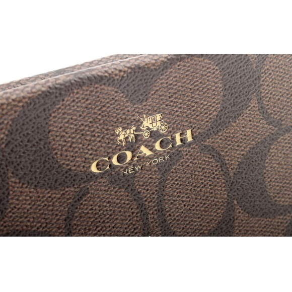 Coach Signature C Coated Canvas & Leather Large Zip Wristlet In Brown & Fuchsia - Picture 2 of 13